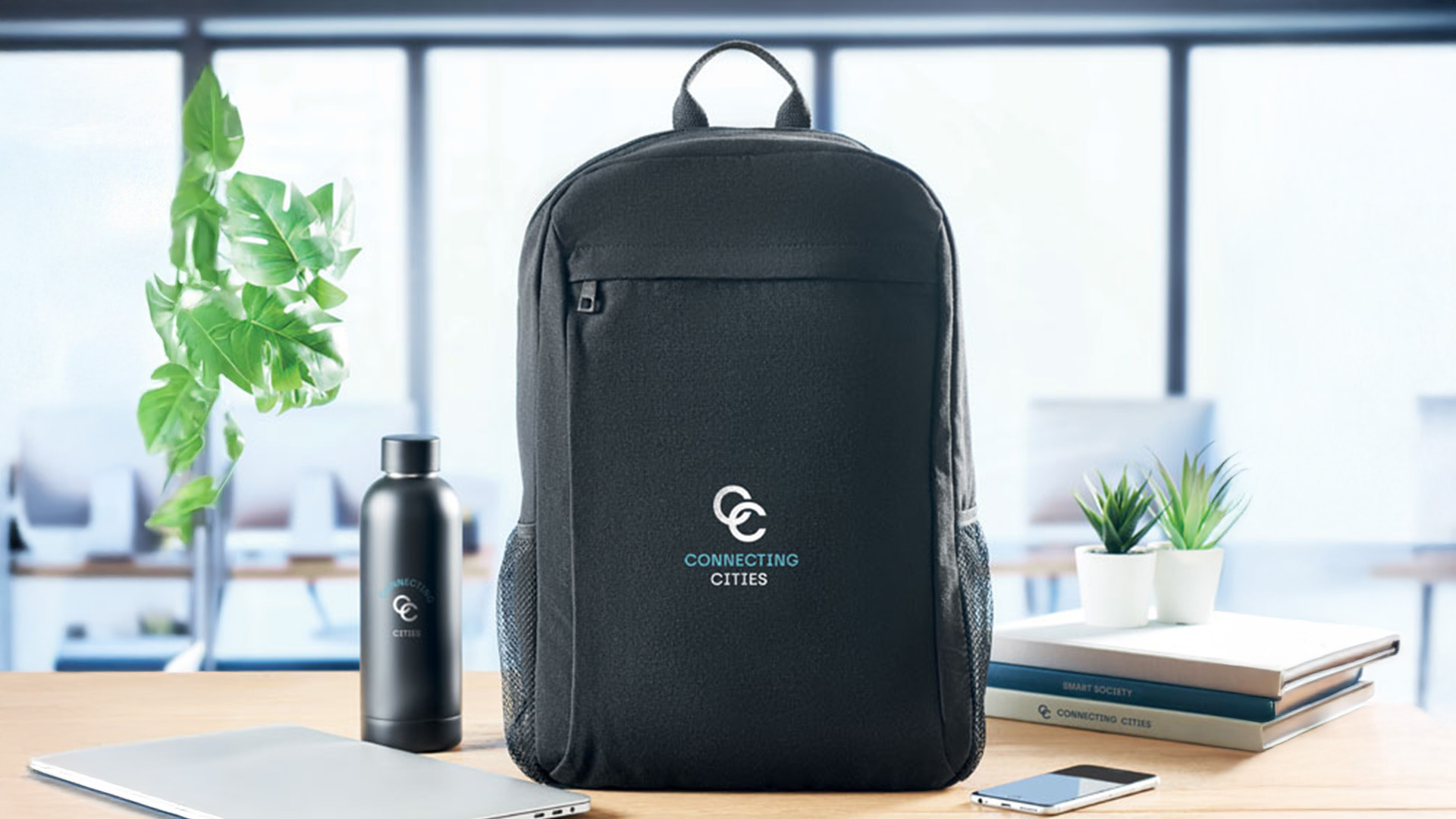 Professional laptop backpack with discreet branding and modern design